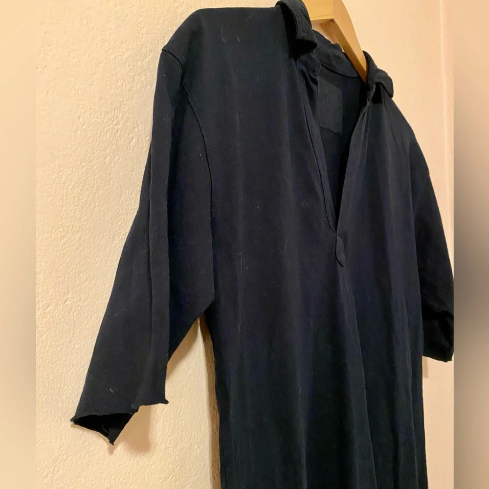 Frank & Eileen Emma Hand-Cut Raw Hem Popover Henley Maxi Dress Navy Size XS - Picture 10 of 11